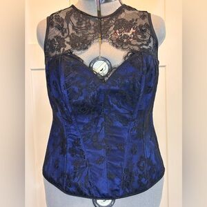 Blue and Black Lace Satin Corset